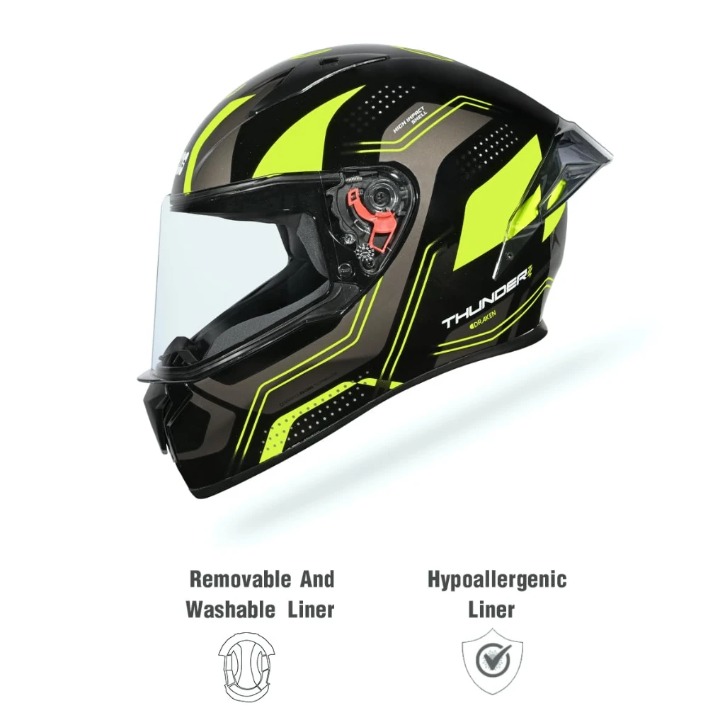 Studds Thunder D2 Draken ISI and DOT Certified Full Face Helmet for Men and Women with Spoiler and Clear Visor