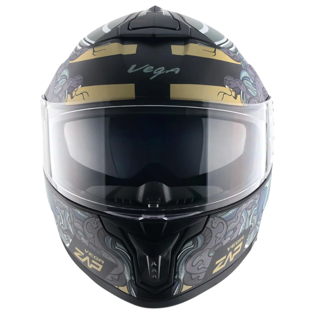 Vega Zap DV Medusa ISI and DOT Certified Matte Finish Full Face Dual Visor Helmet for Men with Spoiler-Dull Black Grey-M