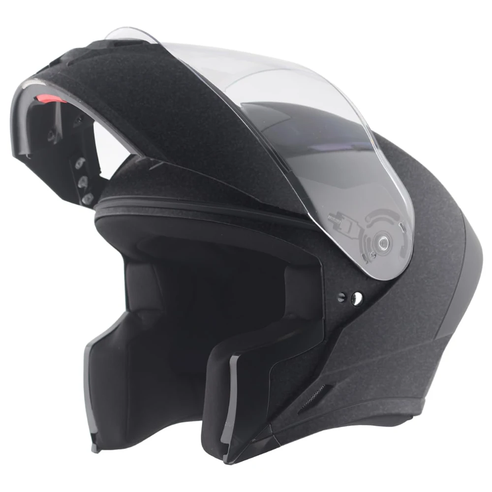 Vega Knight ISI Certified Texture Finish Flip-Up Helmet for Men with Clear Visor-Black-L