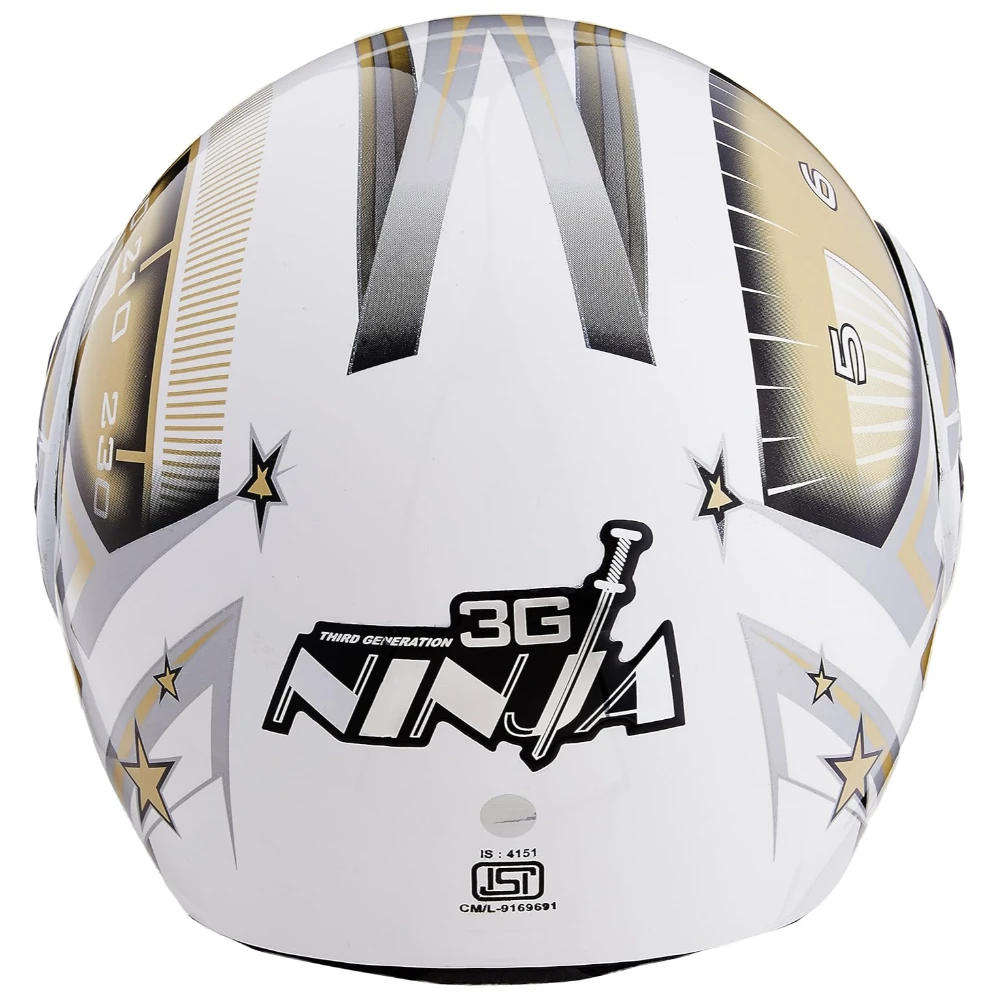 Studds Ninja 3G D1 Flip Up Full Face Helmet (White and Golden, XL)