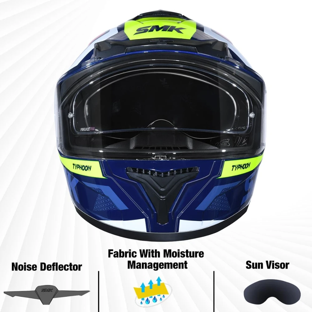 SMK Typhoon Thorn ISI ECE & DOT Certified Full Face Dual Visor Helmet for Men and Women with Pinlock Fitted Clear Visor and Inner Sun Visor ( Blue - GL543 - S )