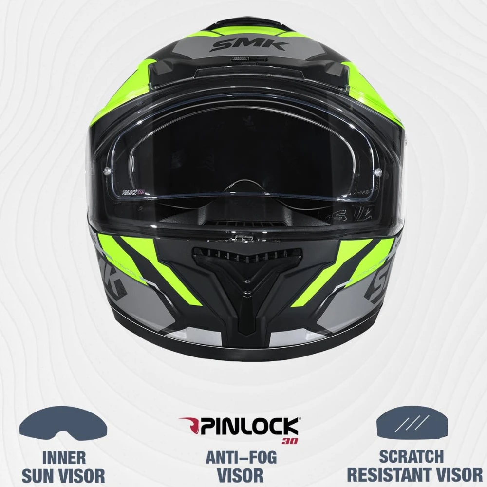 SMK Typhoon RD1 ISI ECE & DOT Certified Full Face Dual Visor Helmet for Men and Women with Pinlock Fitted Clear Visor and Inner Sun Visor ( MATT Black - MA246 - XS )