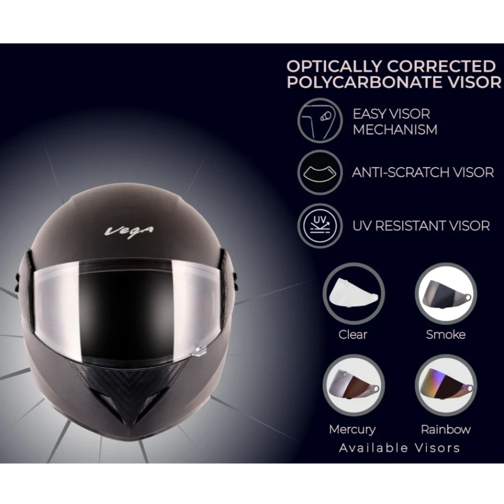 Vega Cliff ISI Certified Lightweight Full Face Gloss Finish Helmet for Men and Women with Clear Visor(Black, Size:L)