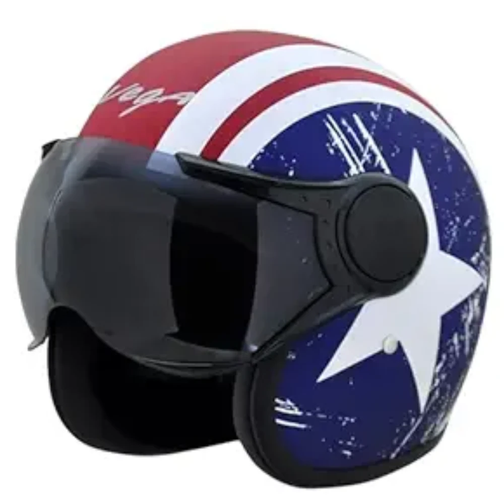 Jet Captain W/Visor Dull Red Metallic M.Blue Helmet-L