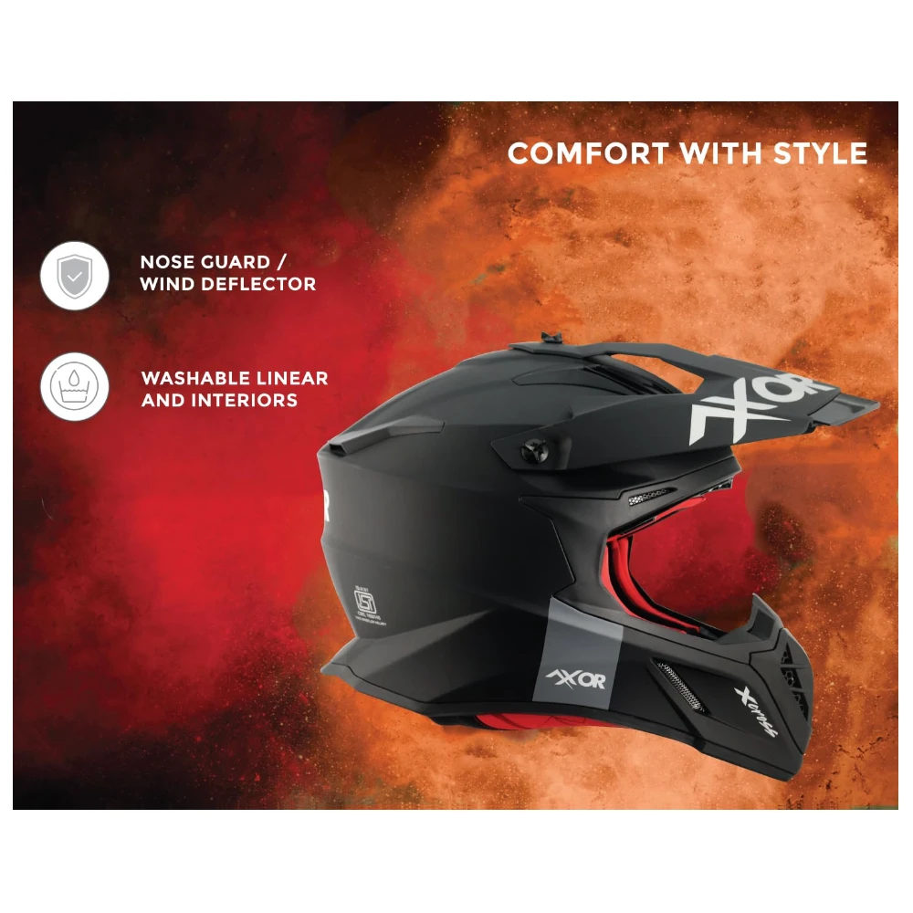 Axor X Cross ISI ECE DOT Certified Full Face Dual Sport Peak Off Road Helmet for Men and Women Dull Black Red M