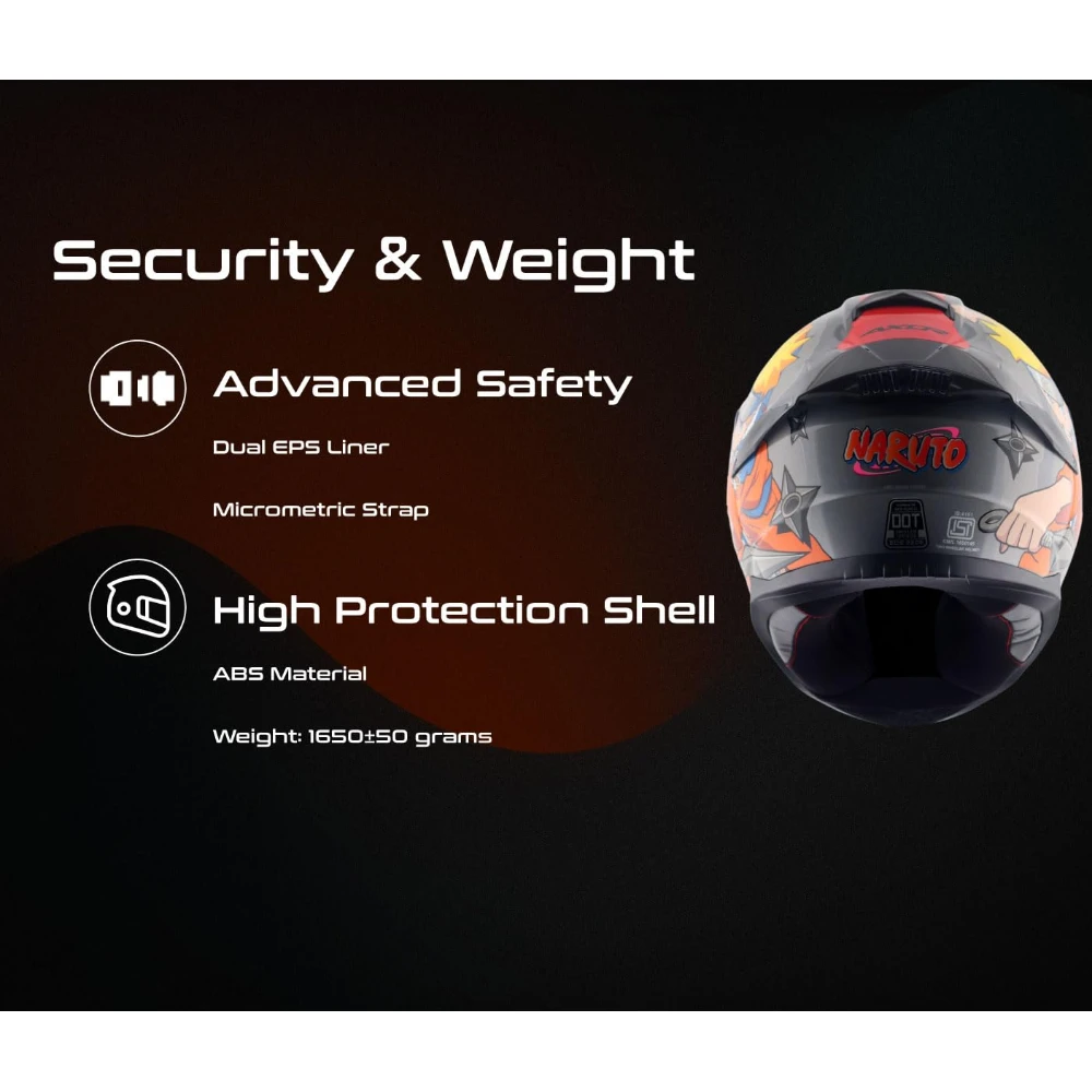 Axor Saber Naruto ISI ECE and DOT Certified Gloss Finish Full Face Helmet for Men with Pinlock Fitted Clear Visor -Black Orange-XL