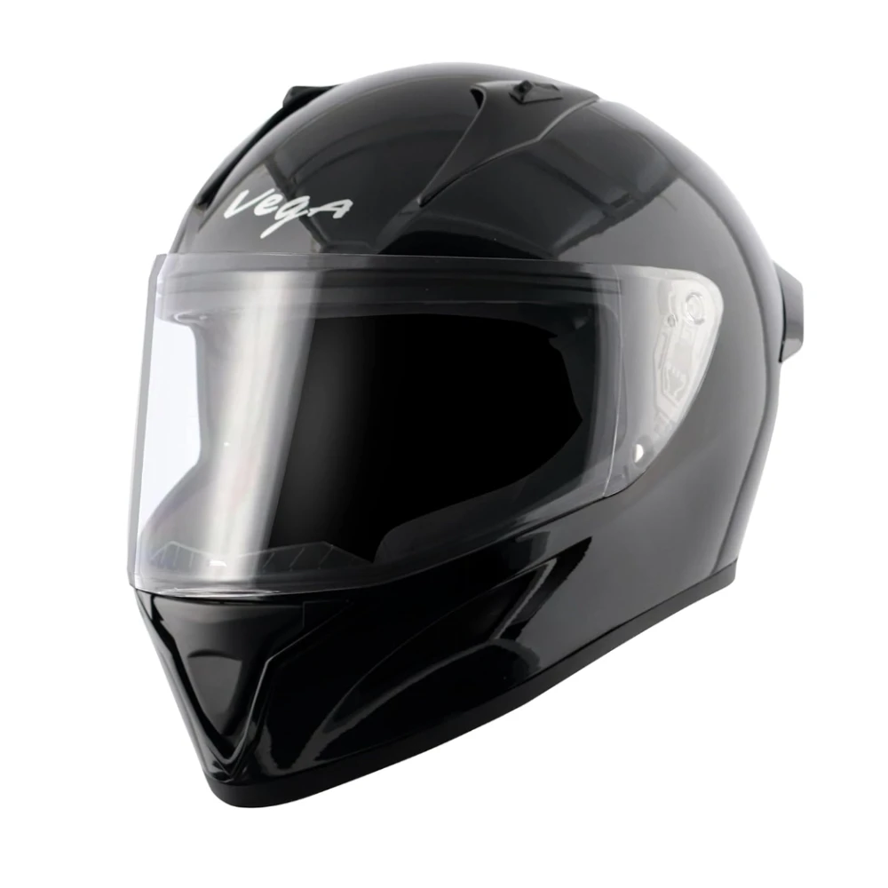 Vega Bolt ISI DOT Certified Full Face Gloss Finish Helmet for Men and Women with Clear Visor(Black, Size:L)