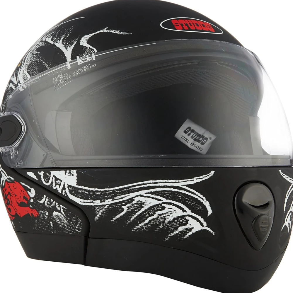 Studds Ninja 2G D2 Flip Up Full Face Helmet (Matt Black and Red, L)