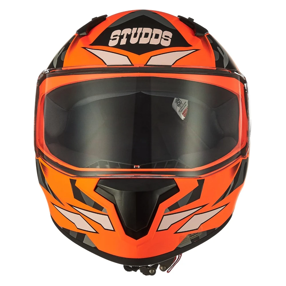 Studds Thunder Full Face Helmet D7 with Clear Visor (Matt Neon Orange N9, M)