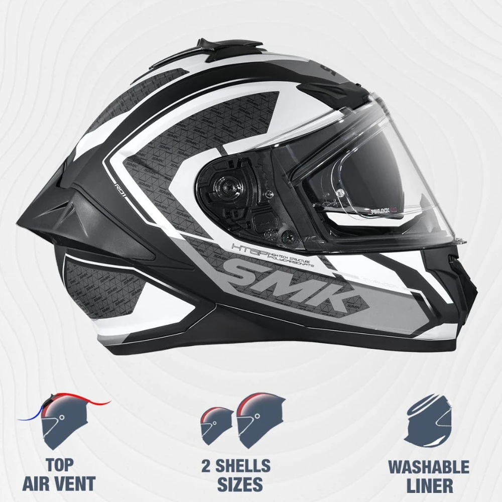 SMK Typhoon RD1 ISI ECE & DOT Certified Full Face Dual Visor Helmet for Men and Women with Pinlock Fitted Clear Visor and Inner Sun Visor ( MATT Black - MA216 - XS )
