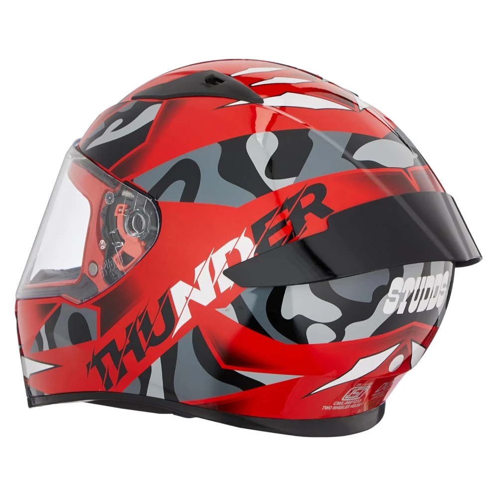 Studds Thunder Full Face Helmet D7 with Clear Visor (Red N9, L)