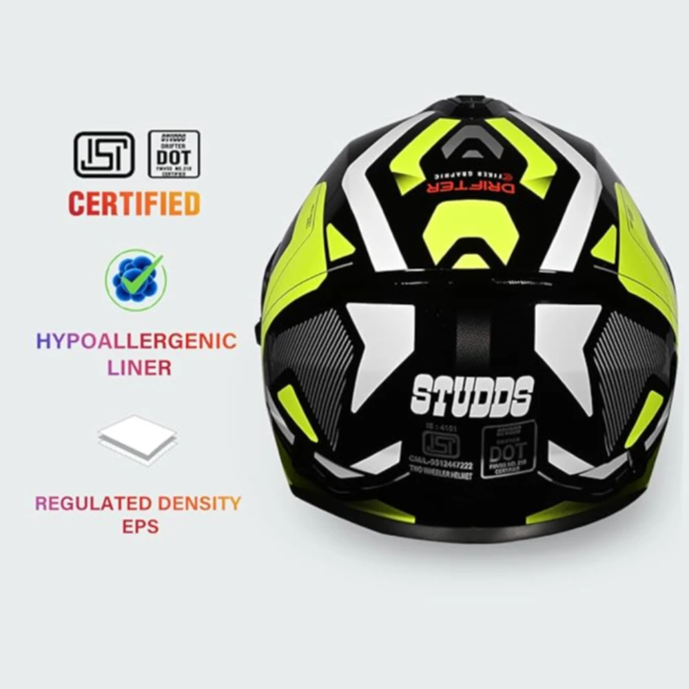 Studds Drifter D5 Fiker ISI and DOT Certified Full face Helmet for Men and Women with Inner Sun Visor and Spoiler (Black XL)