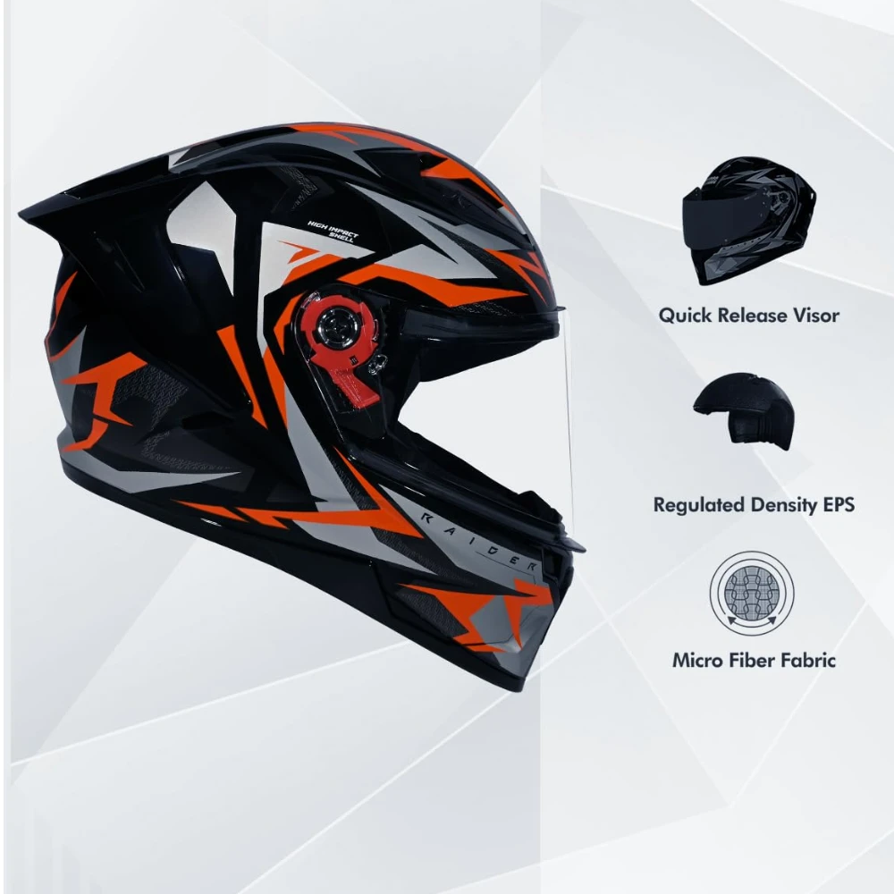 STUDDS Raider Skulpt ISI Certified Full Face Helmet for Men and Women with Spoilor and Clear Visor
