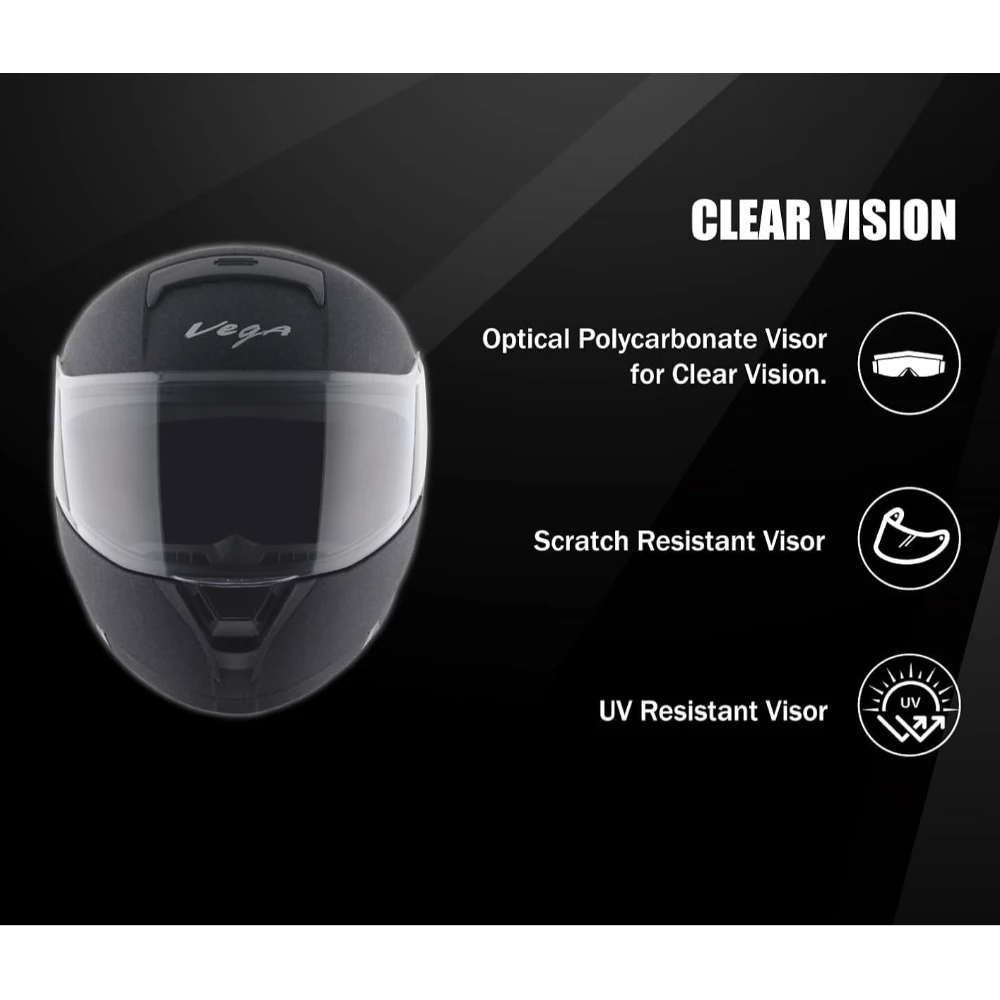 Vega Knight ISI Certified Texture Finish Flip-Up Helmet for Men with Clear Visor-Black-L