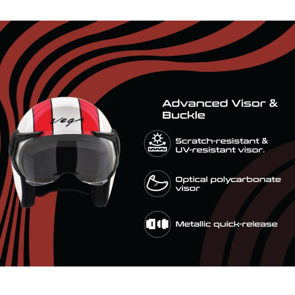 Vega Jet ISI DOT Certified Gloss Finish Open Face Helmet for Men and Women with Clear Visor(White Red, Size:L)