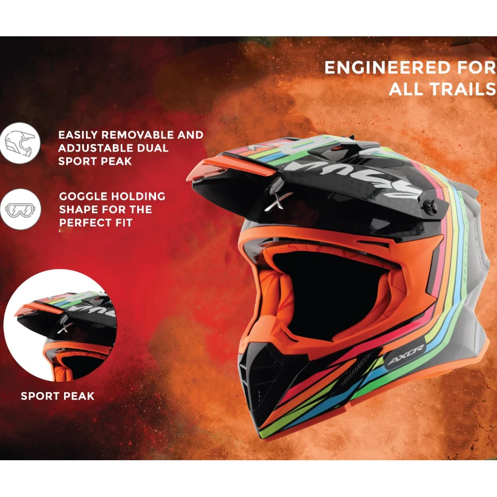 Axor X Cross X2 ISI ECE DOT Certified Full Face Dual Sport Peak Off Road Helmet for Men and Women Black Grey L