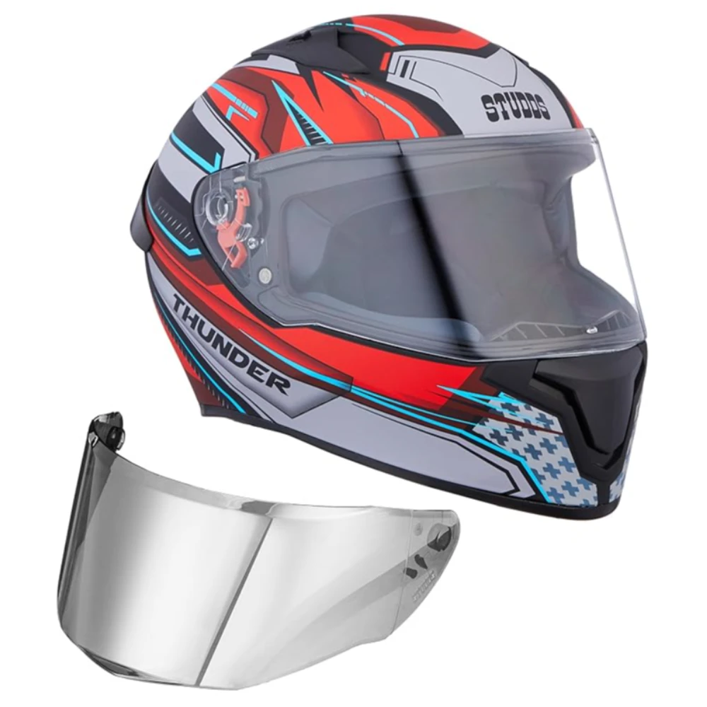 Studds Thunder Full Face Helmet D8 with Clear Visor (Matt Black N2, M)