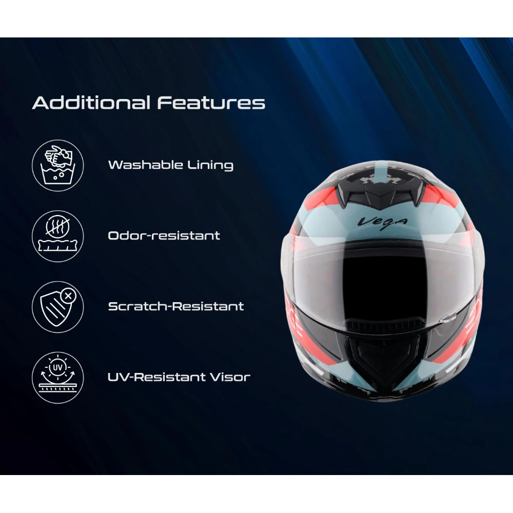 Vega Edge US Army ISI Certified Gloss Finish Full Face Helmet for Men with Clear Visor -Black Red-L