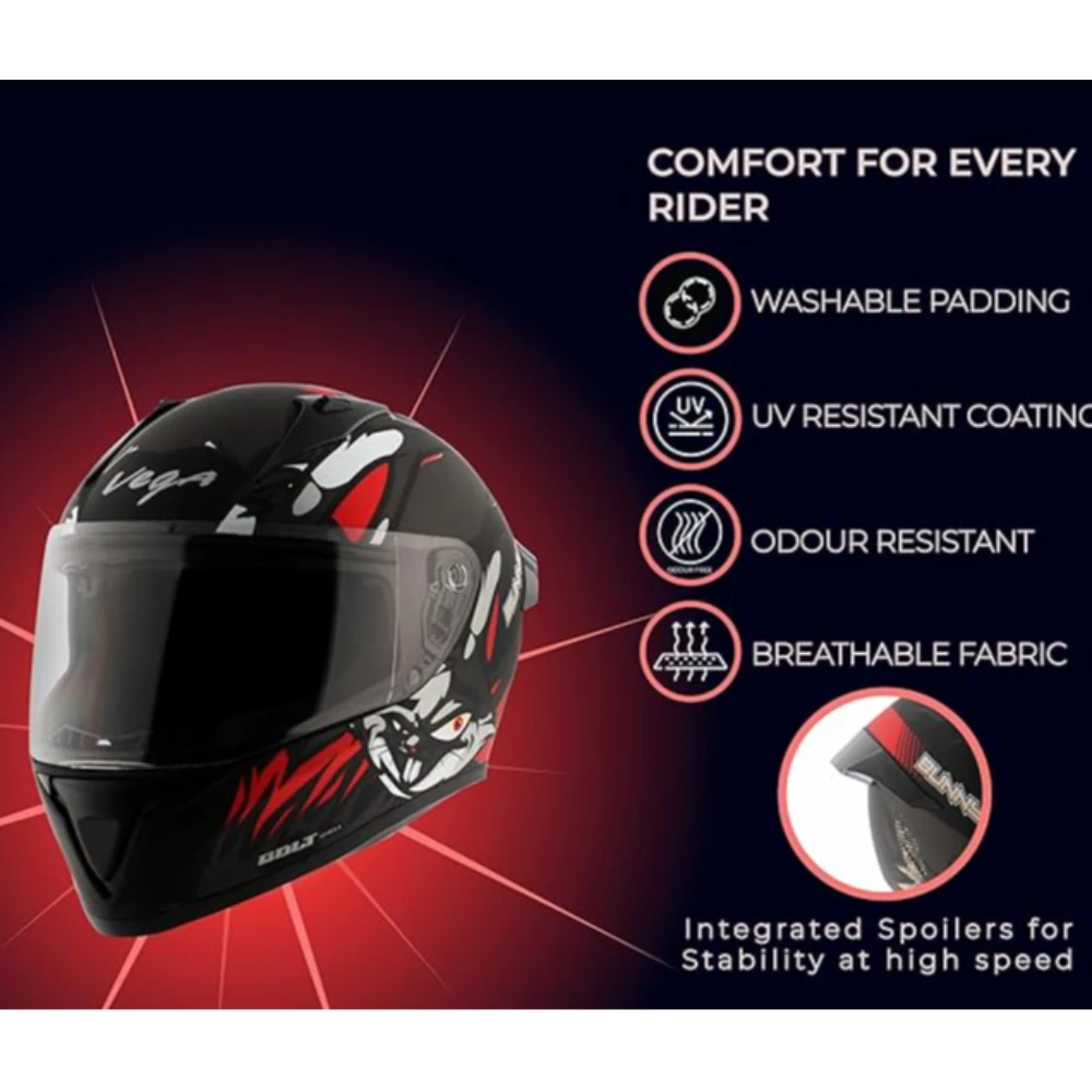Vega Bolt Bunny Dull Black Red Helmet-M