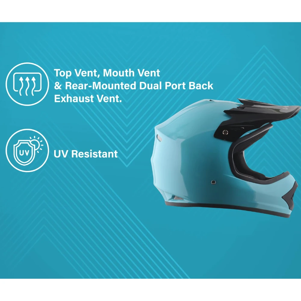 Vega V-Cross ISI Certified Lightweight Full Face Helmet for Kids with Adjustable and Sun Protective Peak-Mint-S, Multicolor