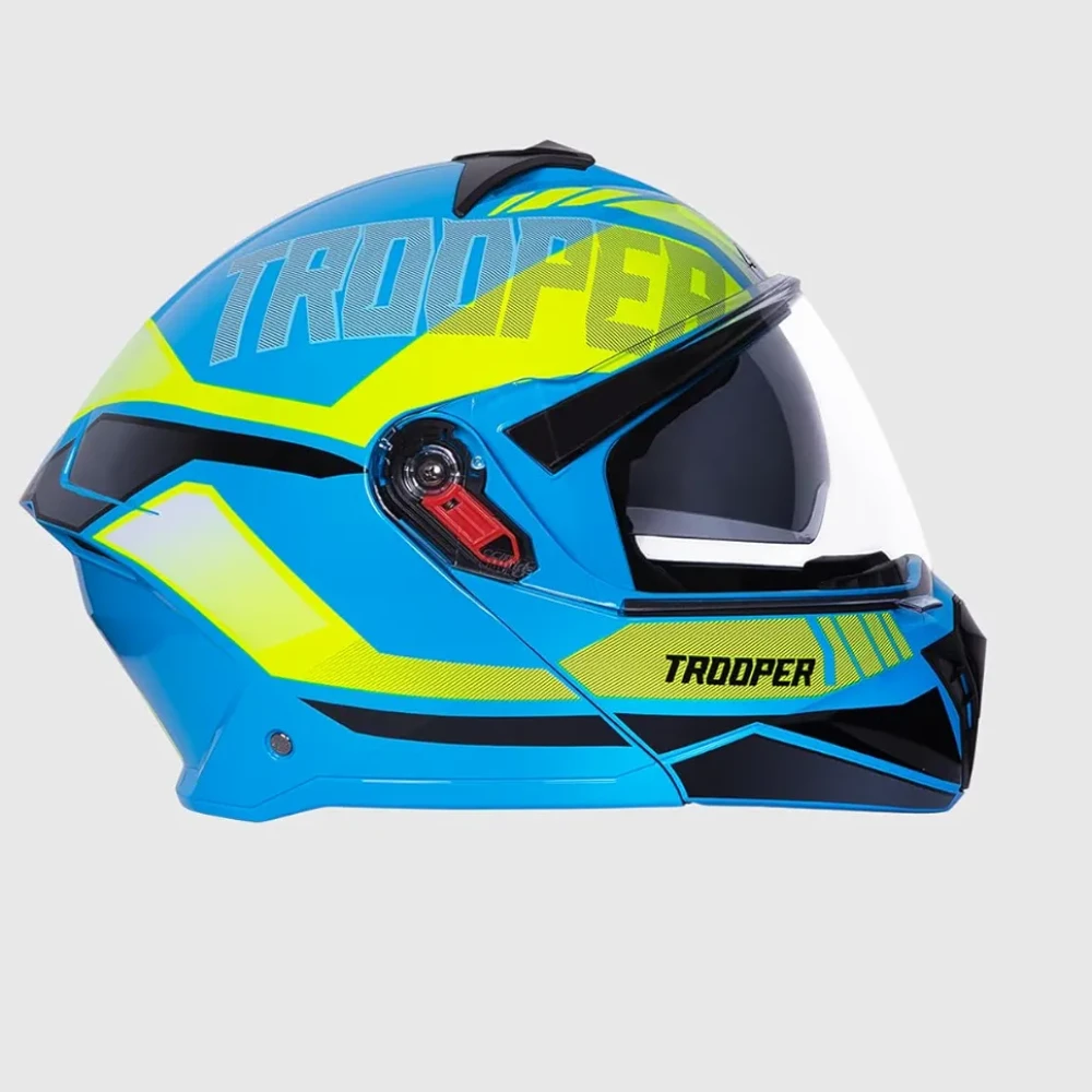 STUDDS Trooper DV D1 ISI and DOT Certified Gloss Finish Flip-up Full Face Helmet for Men and Women with Inner Sun Visor (Blue N5/XL)