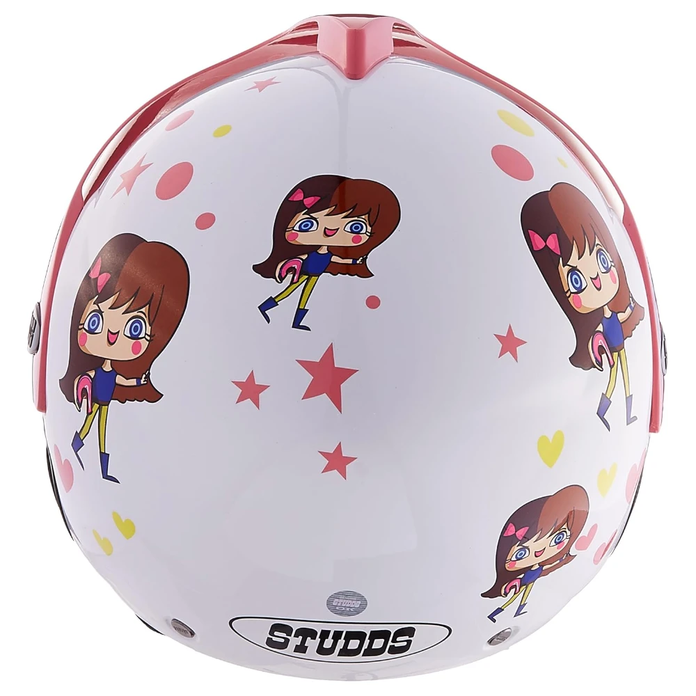 Studds Marshall D1 Open Face KIDS Helmet (Girl's, White Pink, XS)