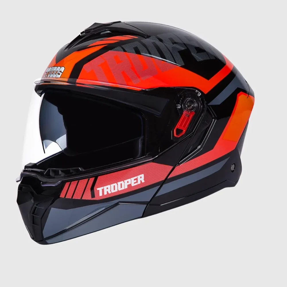STUDDS Trooper DV D1 ISI and DOT Certified Gloss Finish Flip-up Full Face Helmet for Men and Women with Inner Sun Visor (Black N8/XL)