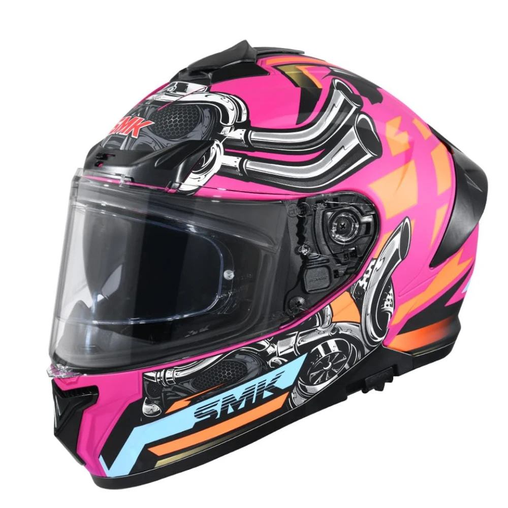 SMK Typhoon Motorhead ISI ECE & DOT Certified Full Face Dual Visor Helmet for Men and Women with Pinlock Fitted Clear Visor and Inner Sun Visor ( Pink - XL )