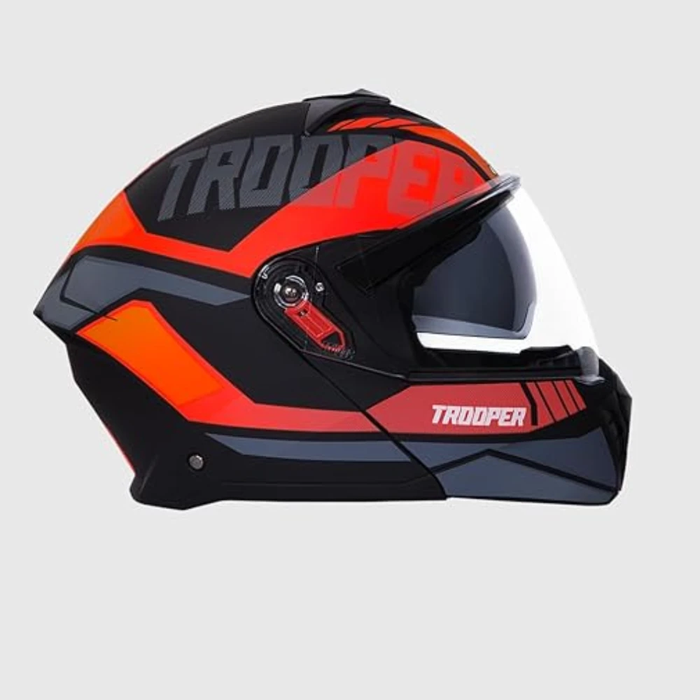 STUDDS Trooper DV D1 ISI and DOT Certified Gloss Finish Flip-up Full Face Helmet for Men and Women with Inner Sun Visor (Matt Black N8/M)
