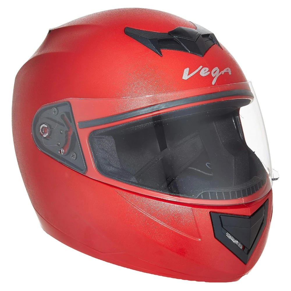 Vega Edge ISI Certified Full Face Gloss Finish Helmet for Men and Women with Clear Visor(Red, Size:L)