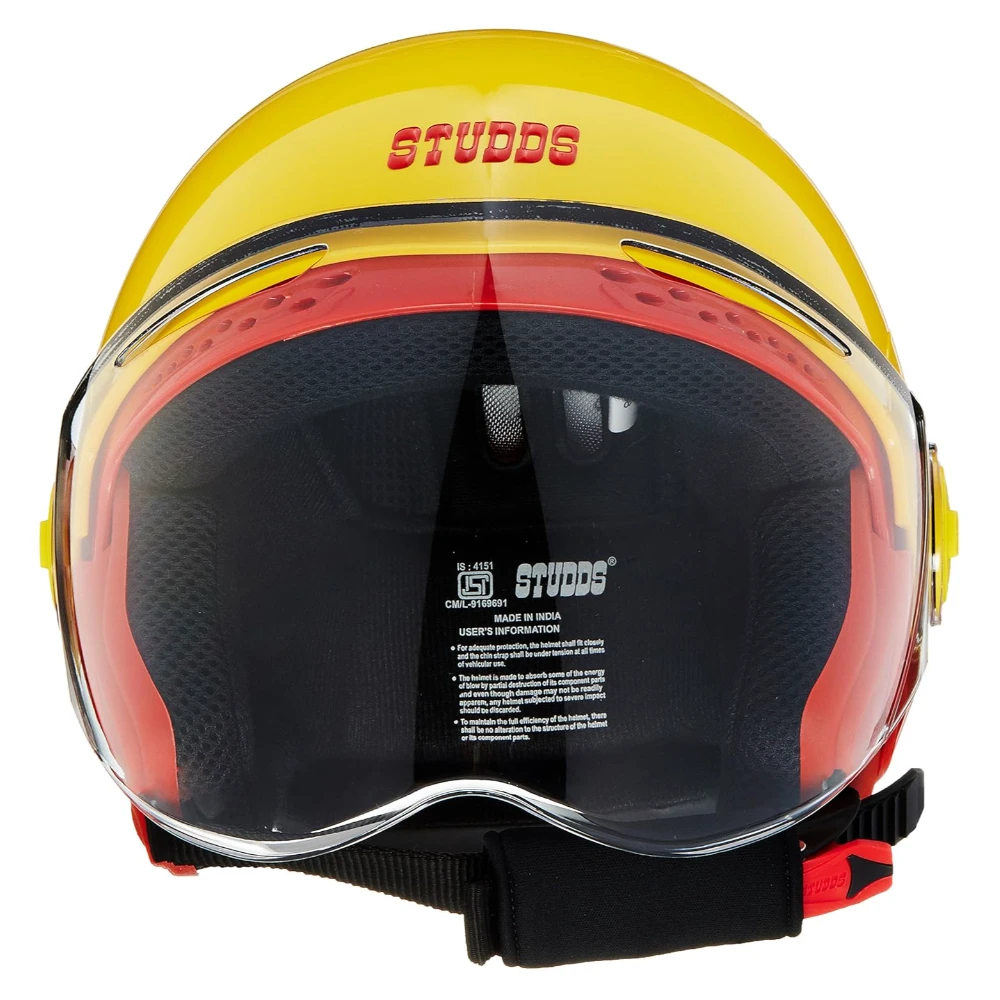 Studds NANO Open Face Helmet (Red and Yellow, S)