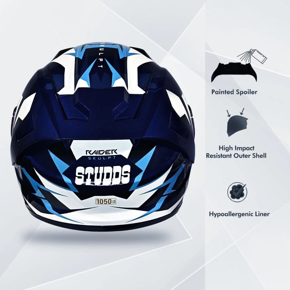 STUDDS Raider Skulpt ISI Certified Full Face Helmet for Men and Women with Spoilor and Clear Visor