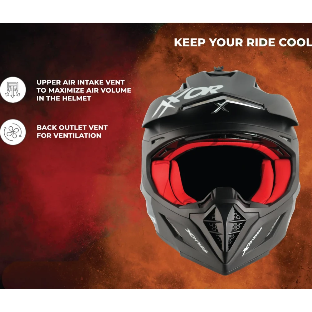 Axor X Cross ISI ECE DOT Certified Full Face Dual Sport Peak Off Road Helmet for Men and Women Dull Black Red M