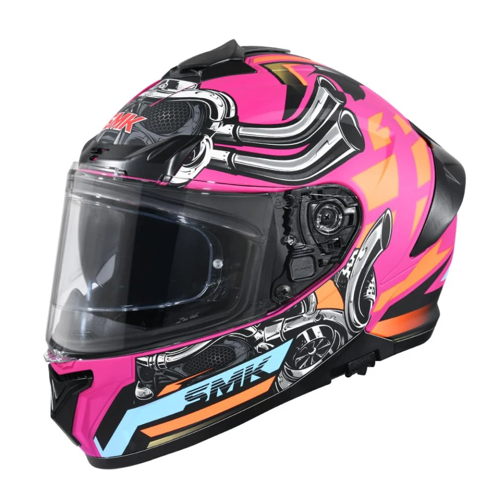 SMK Typhoon Motorhead ISI ECE & DOT Certified Full Face Dual Visor Helmet for Men and Women with Pinlock Fitted Clear Visor and Inner Sun Visor ( MATT Pink - XS )