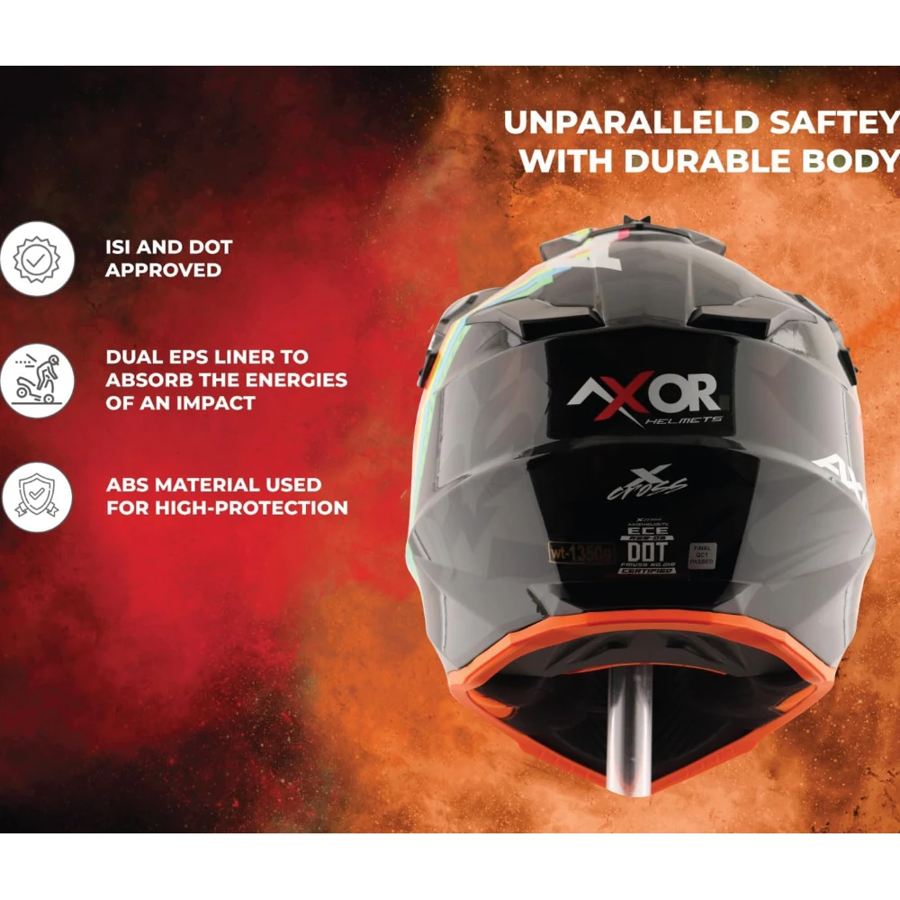 Axor X Cross X2 ISI ECE DOT Certified Full Face Dual Sport Peak Off Road Helmet for Men and Women Black Grey L