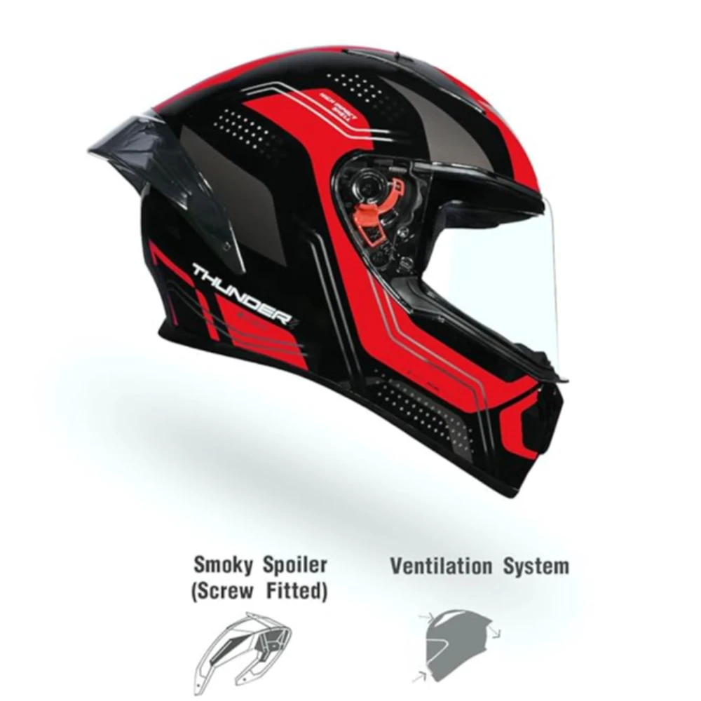 Studds Thunder D2 Draken ISI and DOT Certified Full Face Helmet for Men and Women with Spoiler and Clear Visor