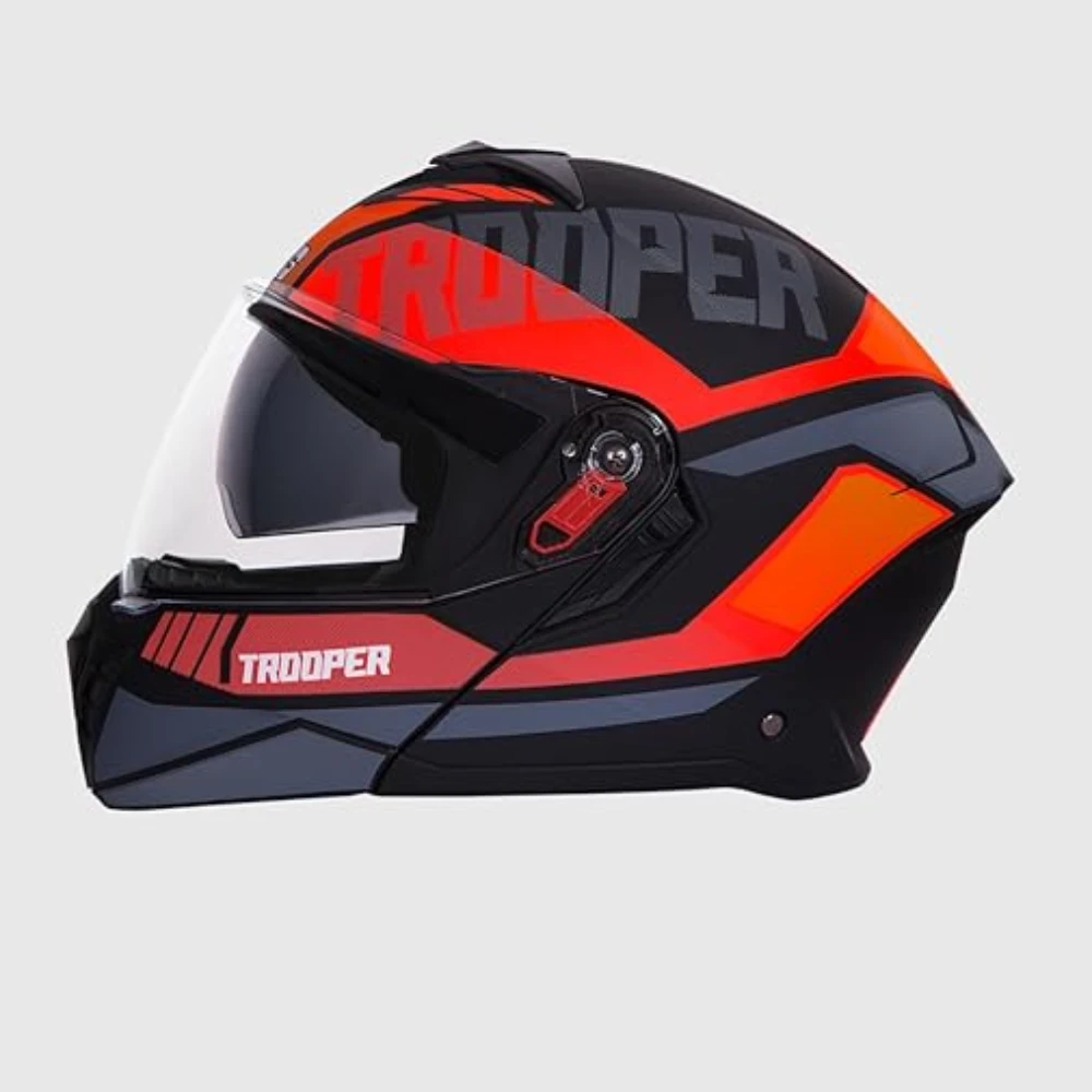 STUDDS Trooper DV D1 ISI and DOT Certified Gloss Finish Flip-up Full Face Helmet for Men and Women with Inner Sun Visor (Matt Black N8/M)