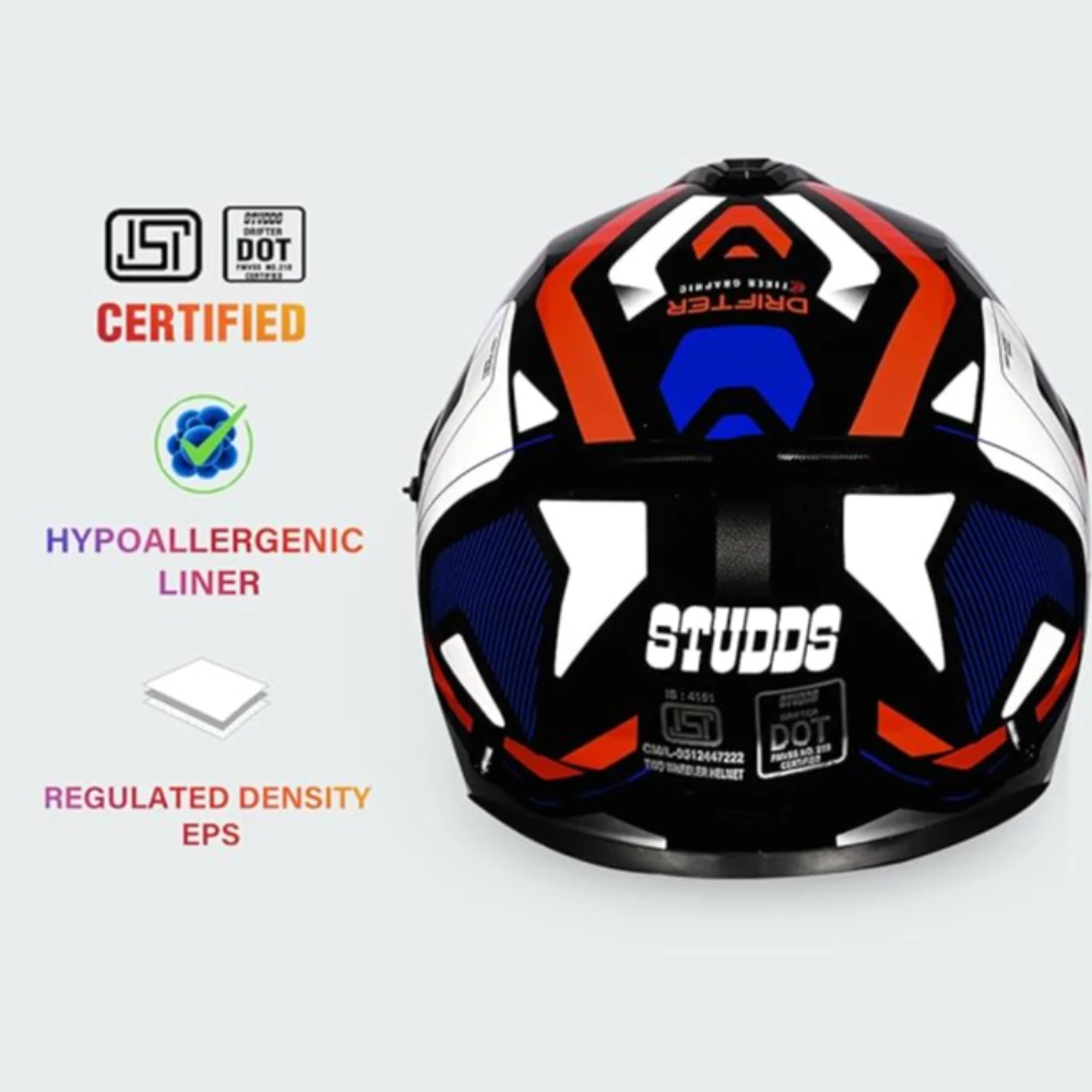 Studds Drifter D5 Fiker ISI and DOT Certified Full face Helmet for Men and Women with Inner Sun Visor and Spoiler (Black XL)