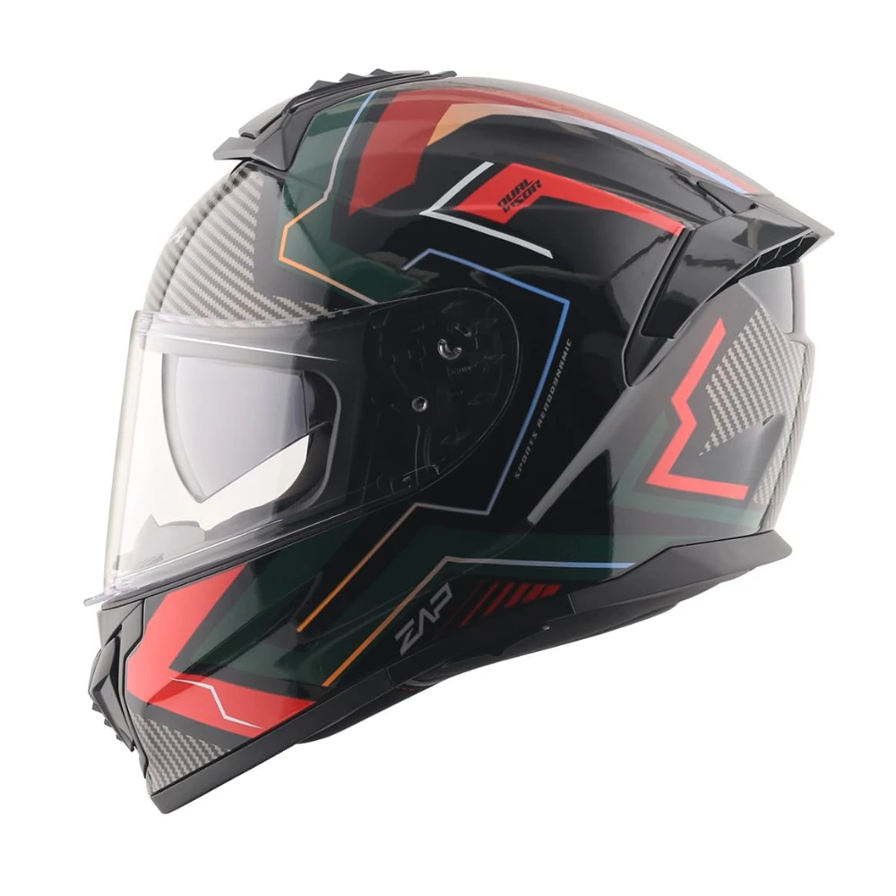 Vega Zap Explore D/V ISI and DOT Certified Gloss Finish Full Face Helmet for Men with Dual Visors and Spoiler-Black Red-L