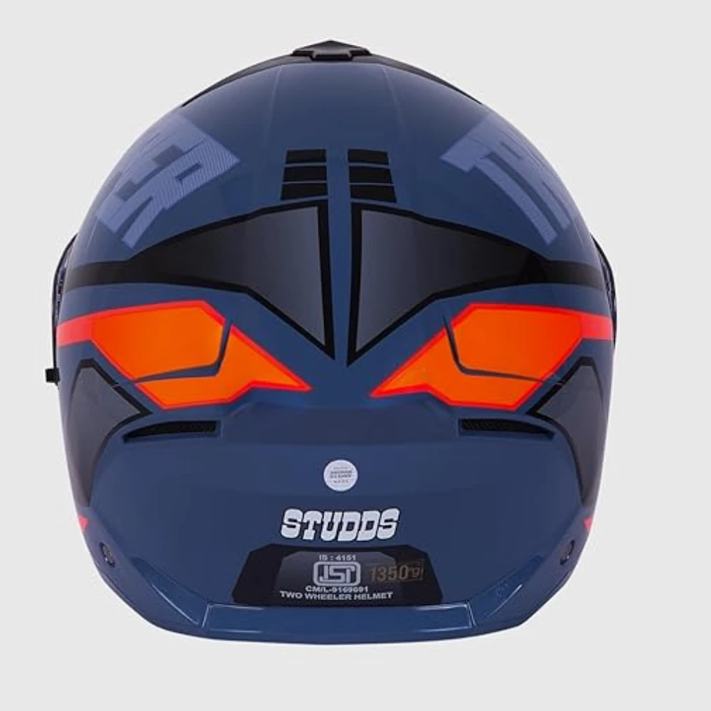 STUDDS Trooper DV D1 ISI and DOT Certified Gloss Finish Flip-up Full Face Helmet for Men and Women with Inner Sun Visor (Blue N8/M)