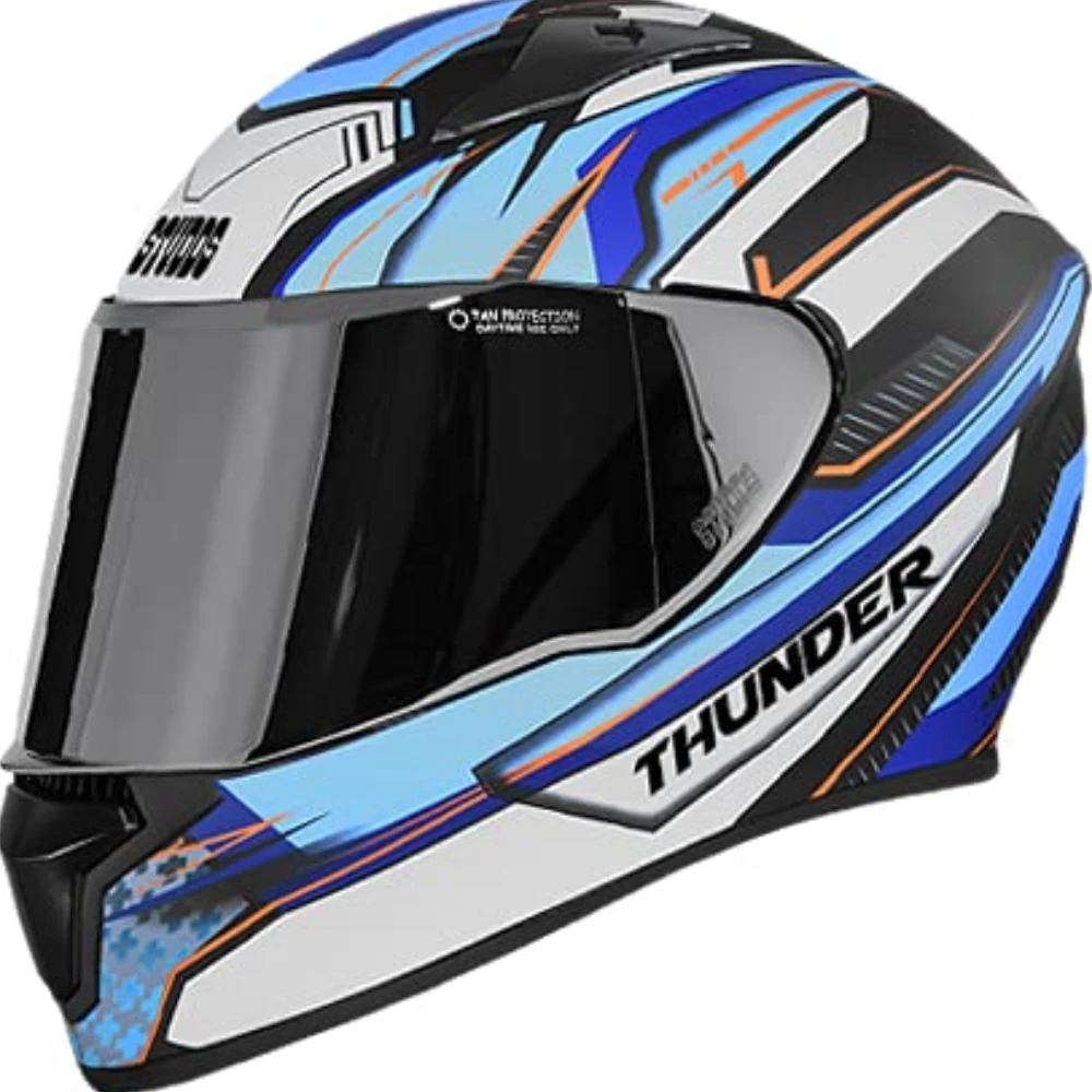 Studds Thunder D8 Matt Black N1 Blue with Mirror Visor 580MM (L)