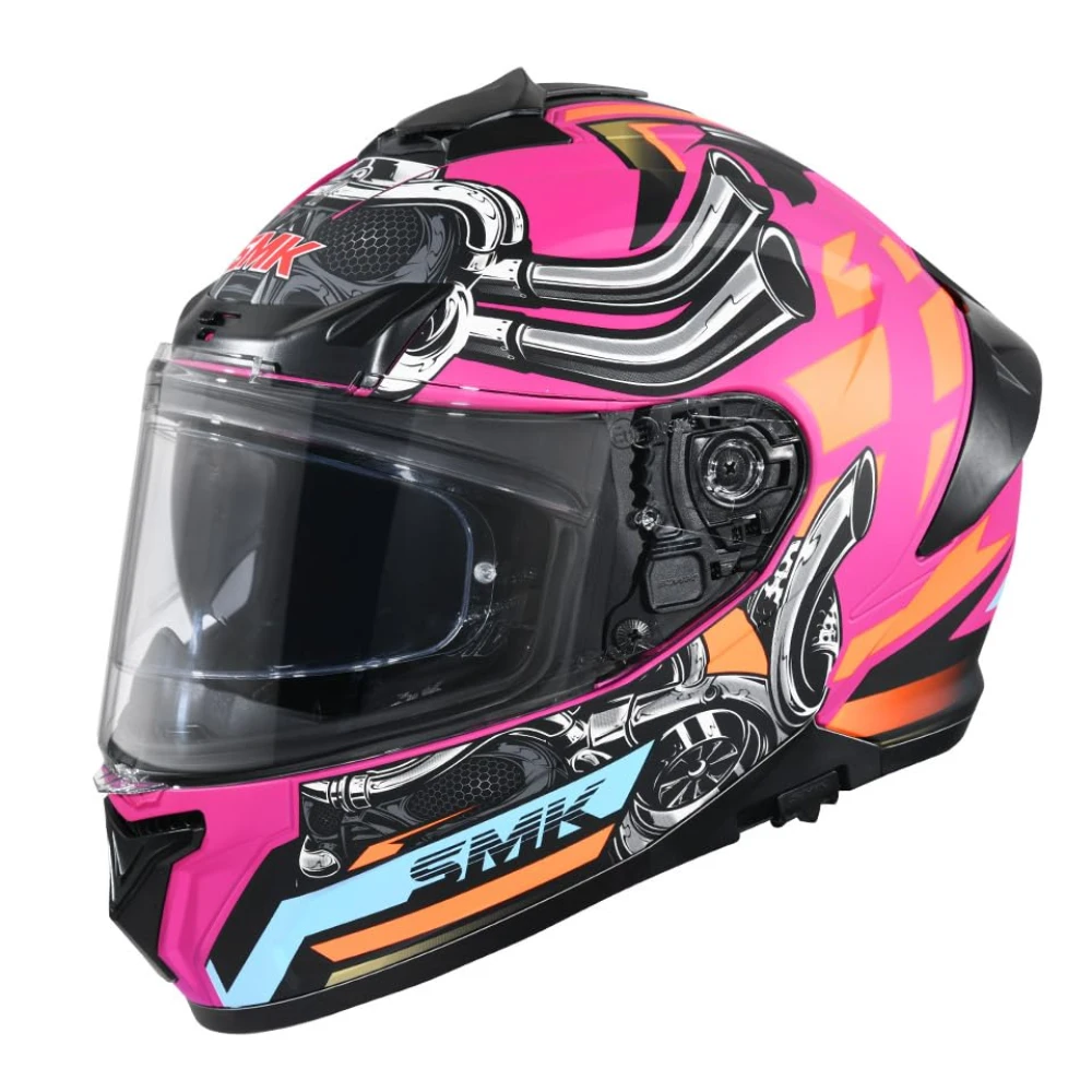SMK Typhoon Motorhead ISI ECE & DOT Certified Full Face Dual Visor Helmet for Men and Women with Pinlock Fitted Clear Visor and Inner Sun Visor ( MATT Pink - L )