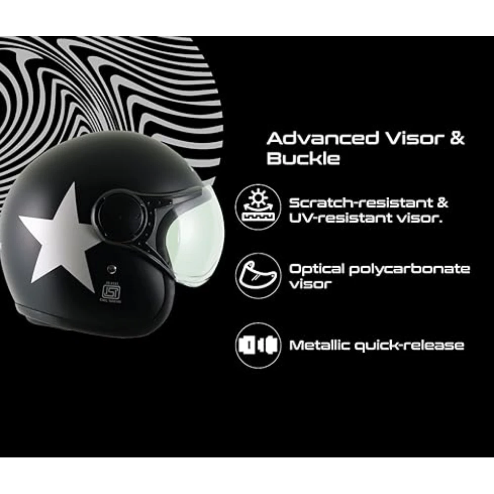 Vega Jet Star W/Visor Dull Black Silver Helmet-M