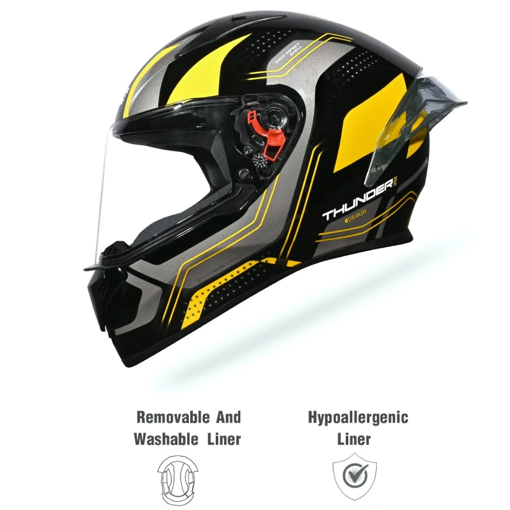 Studds Thunder D2 Draken ISI and DOT Certified Full Face Helmet for Men and Women with Spoiler and Clear Visor