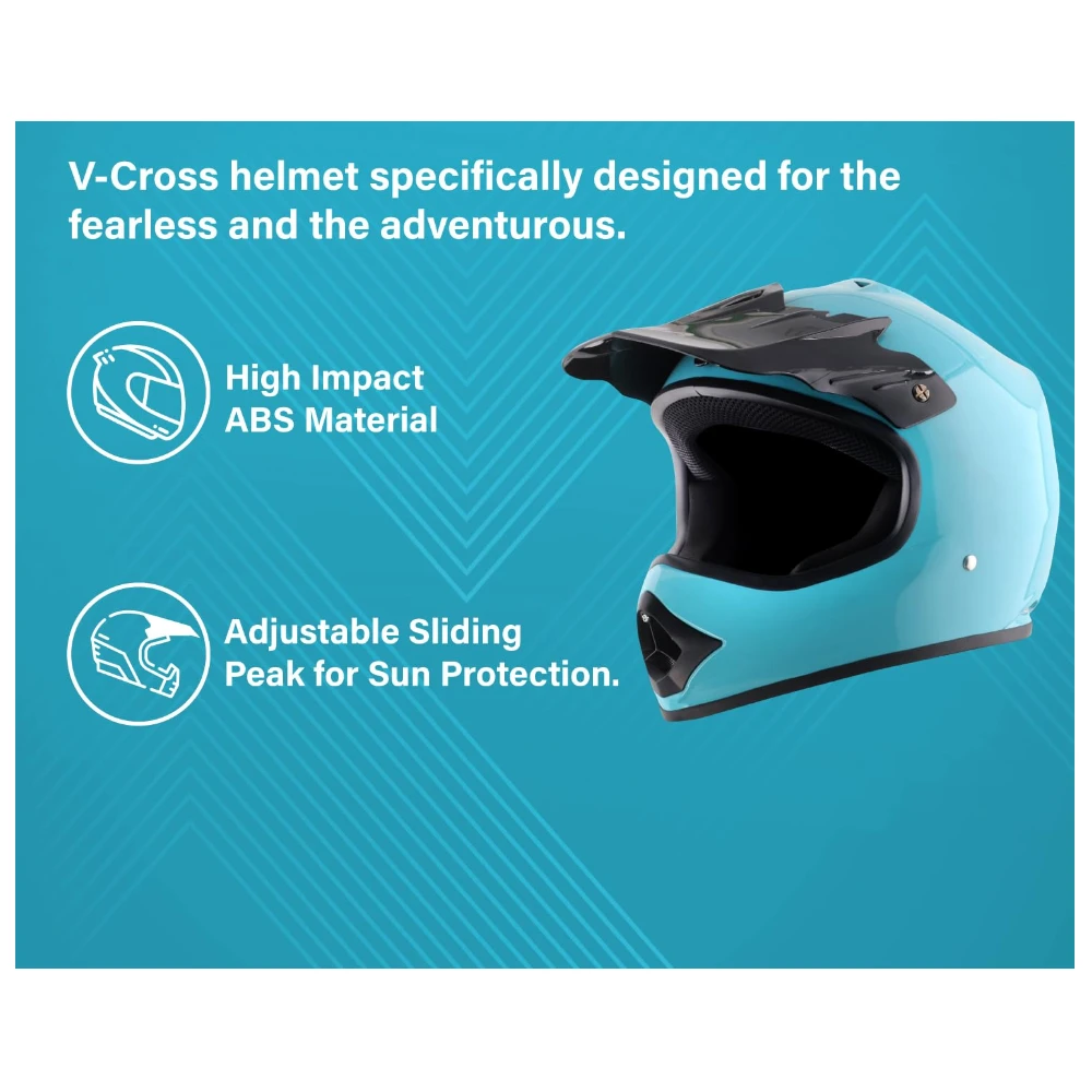 Vega V-Cross ISI Certified Lightweight Full Face Helmet for Kids with Adjustable and Sun Protective Peak-Mint-S, Multicolor
