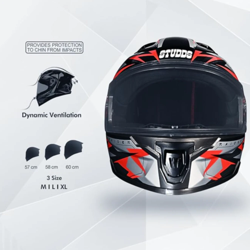 STUDDS Raider Skulpt ISI Certified Full Face Helmet for Men and Women with Spoilor and Clear Visor
