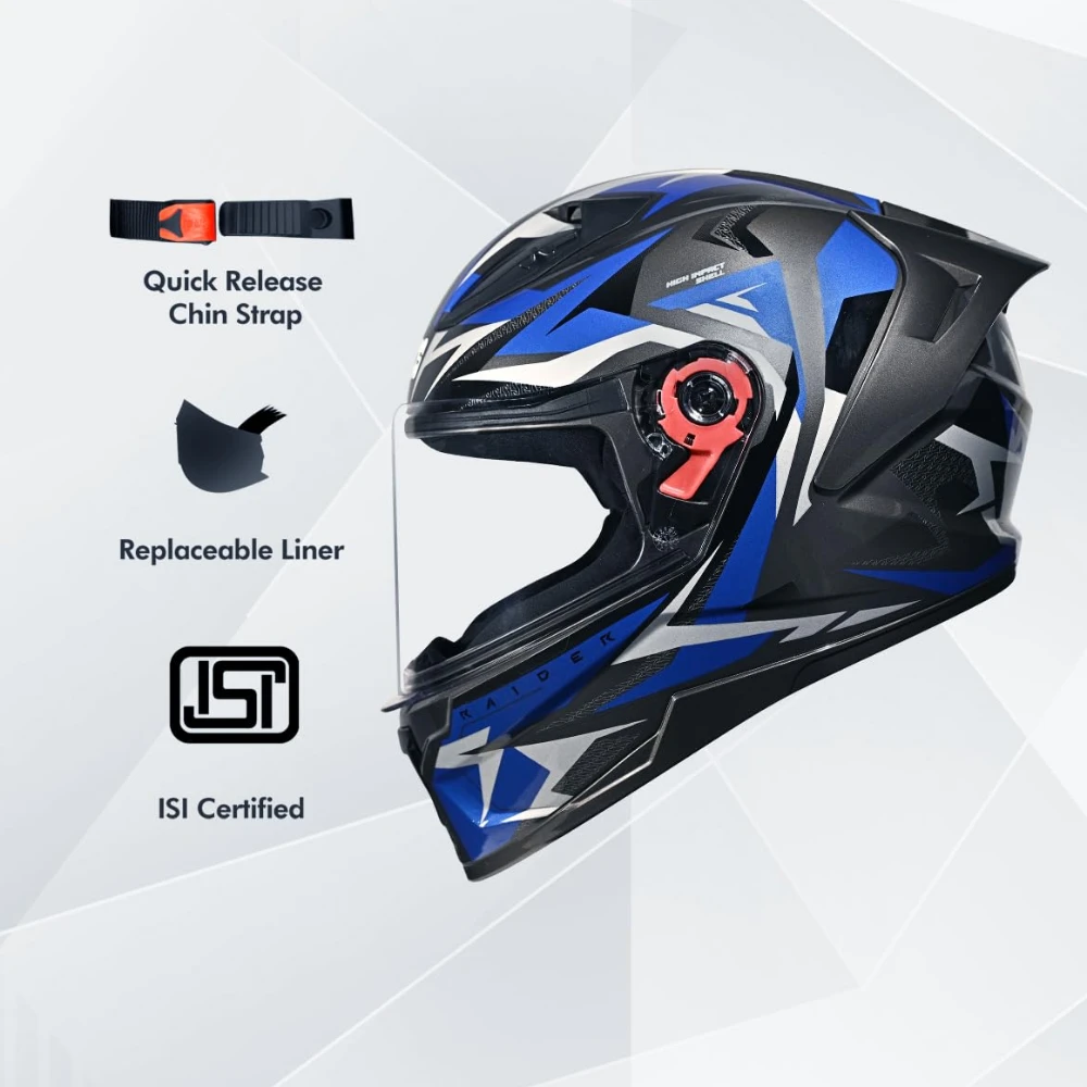 STUDDS Raider Skulpt ISI Certified Full Face Helmet for Men and Women with Spoilor and Clear Visor