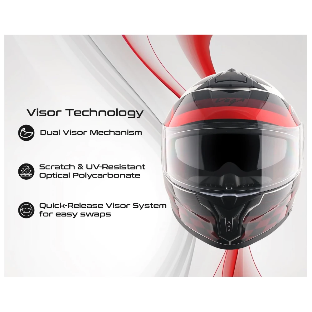 Vega Zap DV Alliance ISI and DOT Certified Gloss Finish Full Face Dual Visor Helmet for Men with Spoiler-White Red-XL