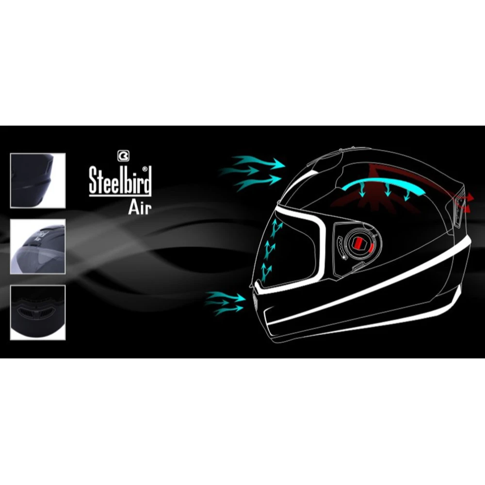Steelbird ABS Material Shell SBA-1 Matt Black Helmet with Plain Visor, 580mm