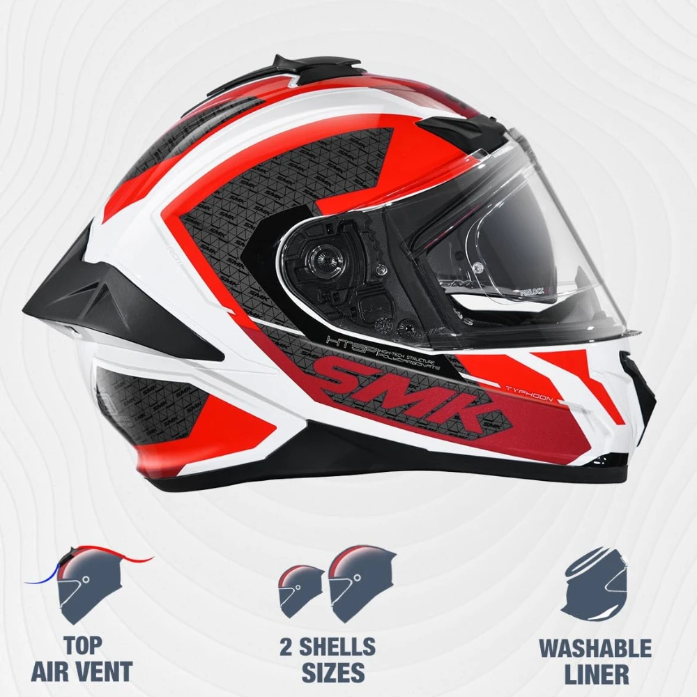 SMK Typhoon RD1 ISI ECE & DOT Certified Full Face Dual Visor Helmet for Men and Women with Pinlock Fitted Clear Visor and Inner Sun Visor ( White - GL136 - XS )